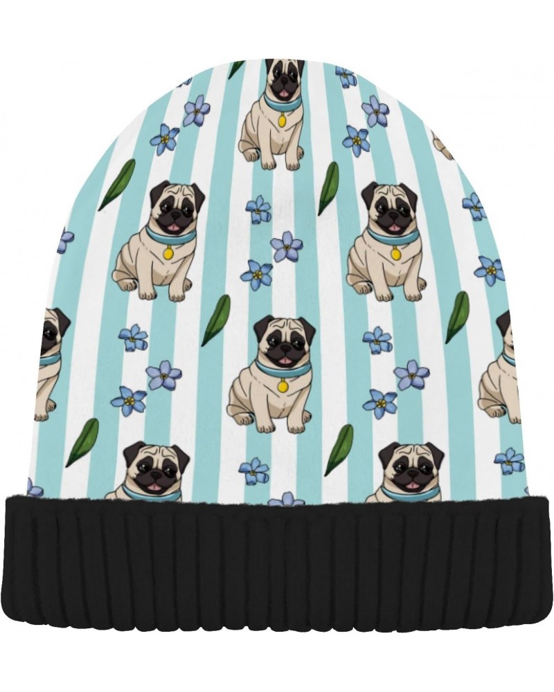 Cartoon Pugs Beanie Hats for Women Men Winter Hat Knit Skull Cap Ski Hats for Hiking Outdoor Girls Multi $10.29 Skullies & Be...