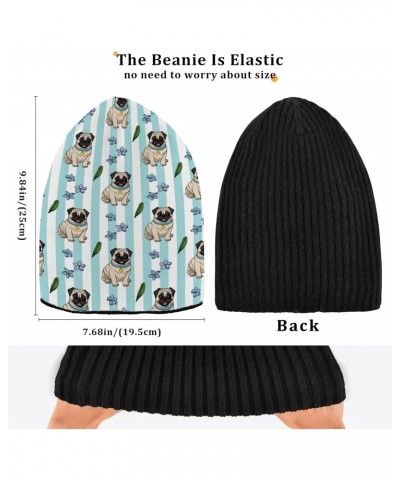 Cartoon Pugs Beanie Hats for Women Men Winter Hat Knit Skull Cap Ski Hats for Hiking Outdoor Girls Multi $10.29 Skullies & Be...