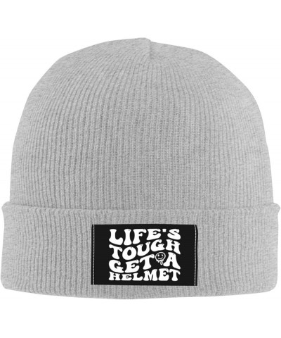 Life's Tough Get A Helmet Slouchy Beanie for Men Winter Hats for Women Skully Stocking Gray $12.36 Skullies & Beanies