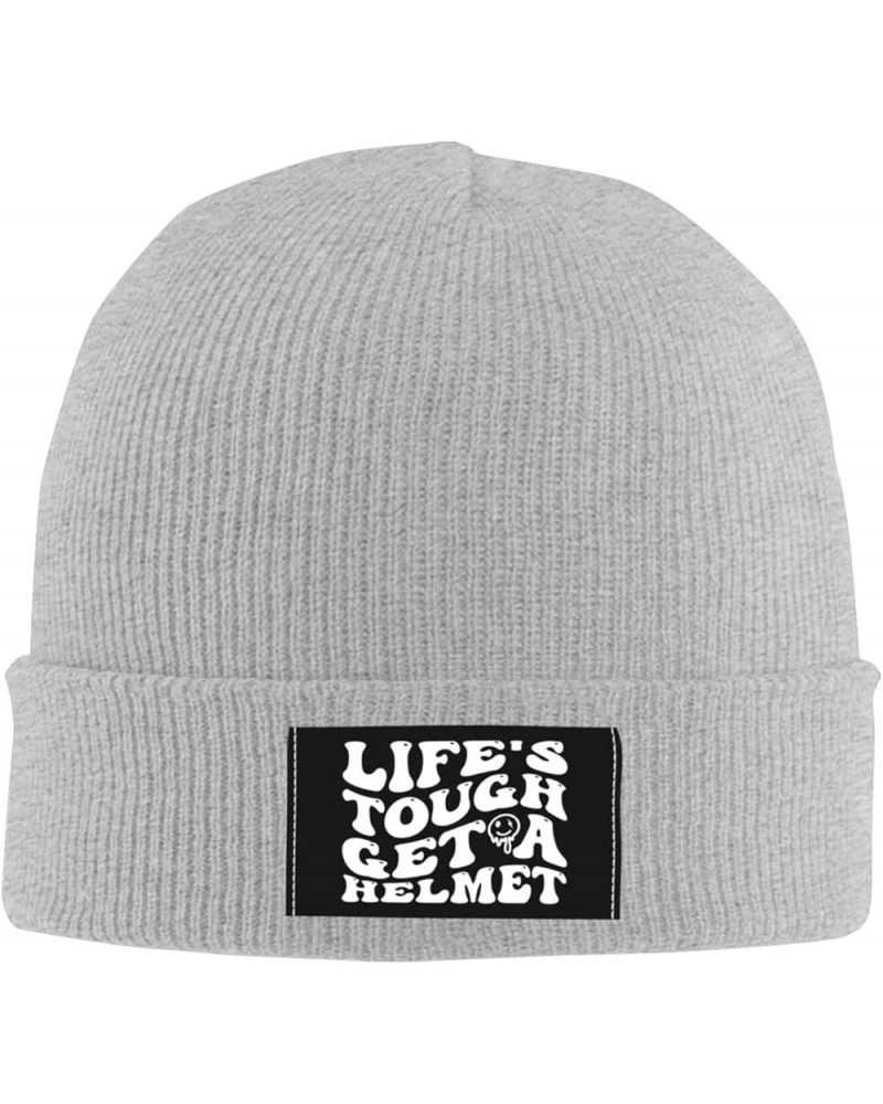 Life's Tough Get A Helmet Slouchy Beanie for Men Winter Hats for Women Skully Stocking Gray $12.36 Skullies & Beanies