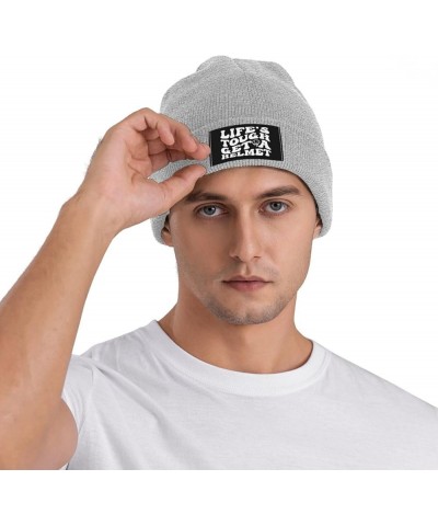 Life's Tough Get A Helmet Slouchy Beanie for Men Winter Hats for Women Skully Stocking Gray $12.36 Skullies & Beanies