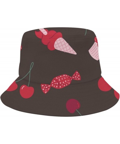 Funny Bucket Hat ice Cream Doodles Bucket Hats Stripes Vintage Mens Hats Vacation Accessories for Beach Must Cherry 5 $8.79 B...