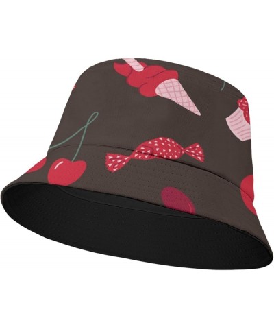 Funny Bucket Hat ice Cream Doodles Bucket Hats Stripes Vintage Mens Hats Vacation Accessories for Beach Must Cherry 5 $8.79 B...