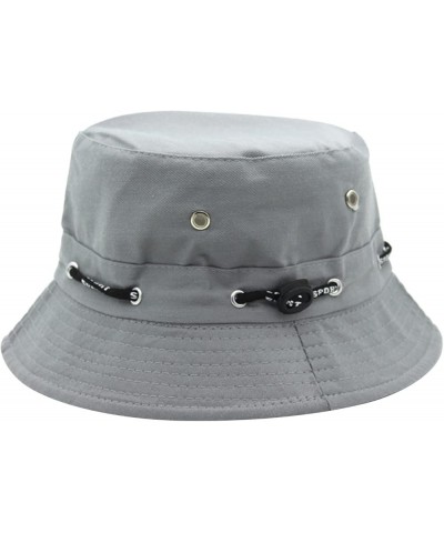 Solid Color Cotton Bucket Hat with Nail Hole Rope Elastic Plain Foldable Beach Sun Hat for City Walk Grey $6.04 Rain Hats