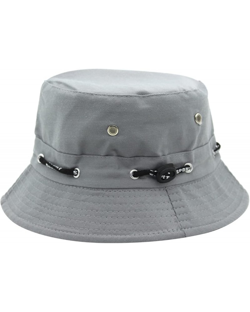 Solid Color Cotton Bucket Hat with Nail Hole Rope Elastic Plain Foldable Beach Sun Hat for City Walk Grey $6.04 Rain Hats