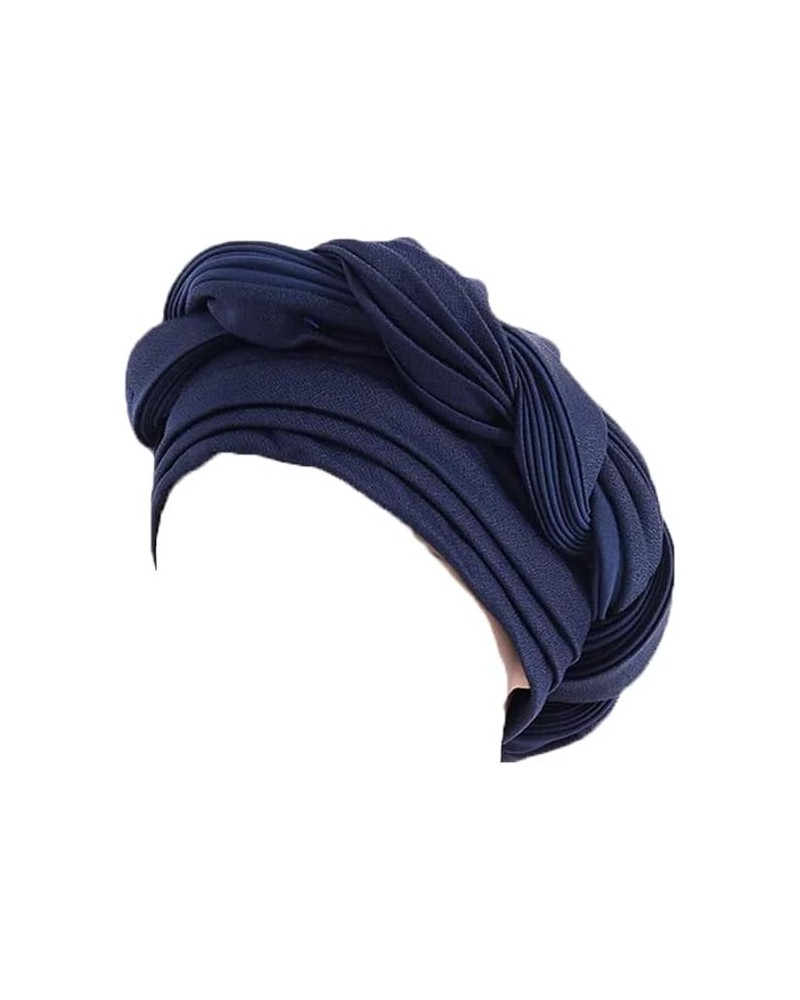 African Gele Headtie Multi Layer Braids Turban Cap Muslim Headscarf Headwrap Hat For Women Navy Blue $13.02 Skullies & Beanies