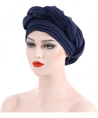 African Gele Headtie Multi Layer Braids Turban Cap Muslim Headscarf Headwrap Hat For Women Navy Blue $13.02 Skullies & Beanies