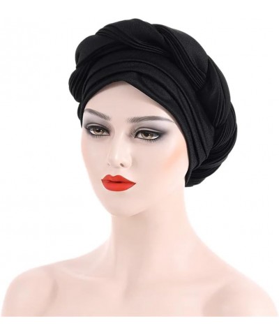 African Gele Headtie Multi Layer Braids Turban Cap Muslim Headscarf Headwrap Hat For Women Navy Blue $13.02 Skullies & Beanies