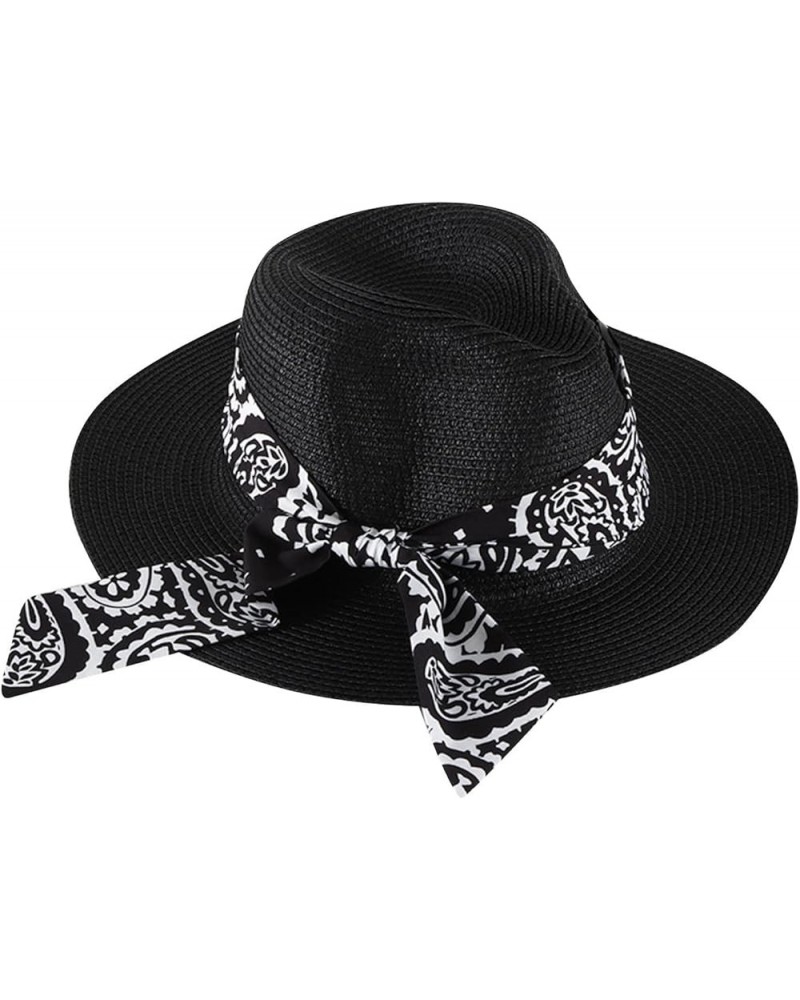 Packable Cap Summer Hats for Women Wide Women Straw Beach Retro Hat Little Girl Sun Cap Foldable Visors Hat Black $8.69 Sun Hats