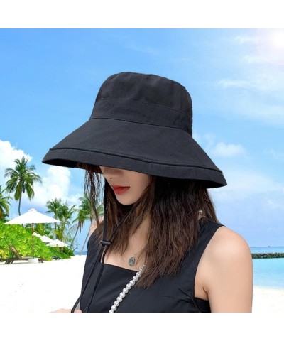 New Hat Female Fashion Large Brim Hat Cotton Linen Fisherman Hat Female Spring and Summer Sun Blocking Sun Hat Black $10.03 S...