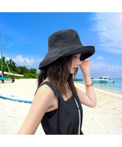 New Hat Female Fashion Large Brim Hat Cotton Linen Fisherman Hat Female Spring and Summer Sun Blocking Sun Hat Black $10.03 S...