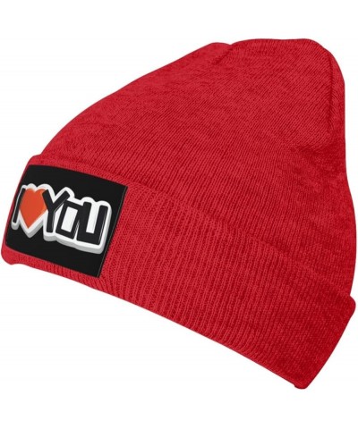 I Love You Beanie Hat for Men Women Knit Skull Cap Warm Hats Black Knitted Caps Red $12.41 Skullies & Beanies