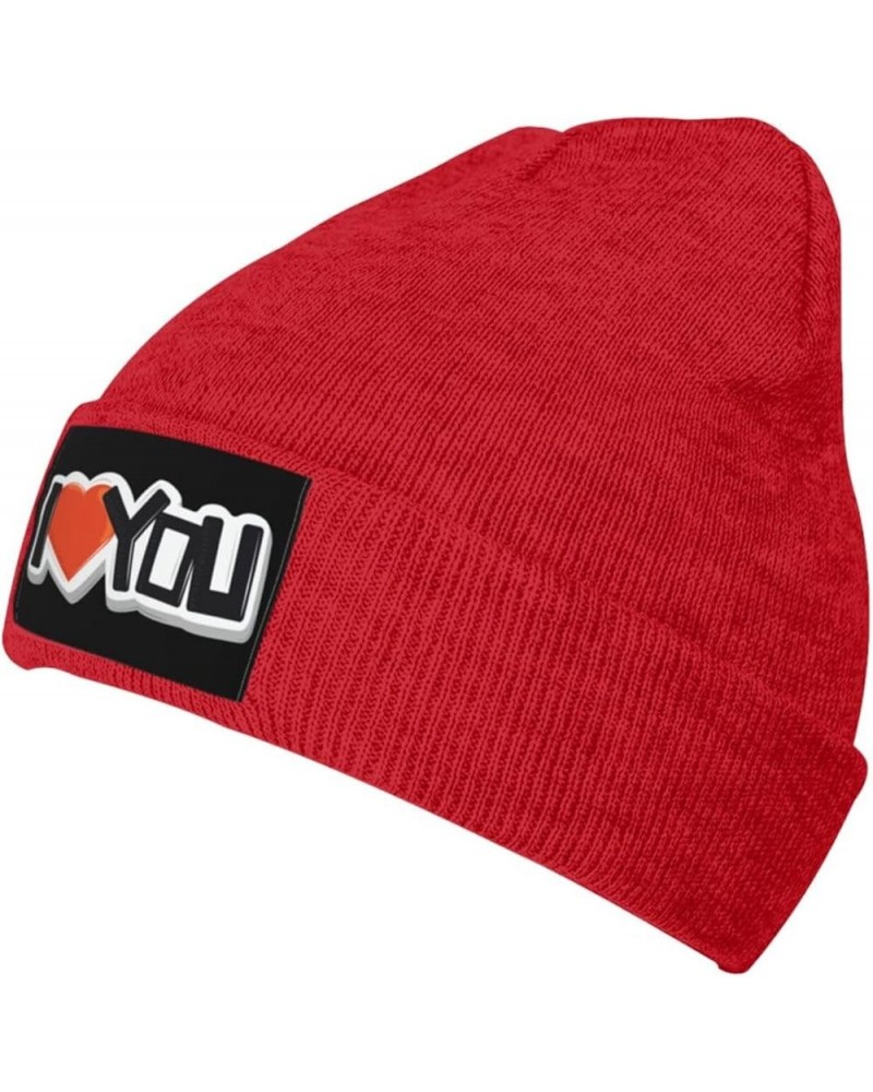 I Love You Beanie Hat for Men Women Knit Skull Cap Warm Hats Black Knitted Caps Red $12.41 Skullies & Beanies