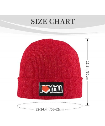 I Love You Beanie Hat for Men Women Knit Skull Cap Warm Hats Black Knitted Caps Red $12.41 Skullies & Beanies