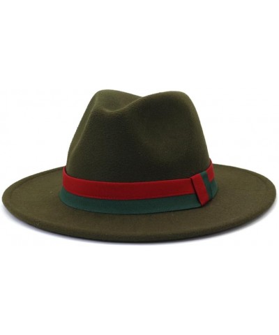 Wool Felt Fedora Hats with Patchwork Ribbon Band Vintage Women Men Jazz Felt Cap Panama Hat Army Gn $14.46 Fedoras