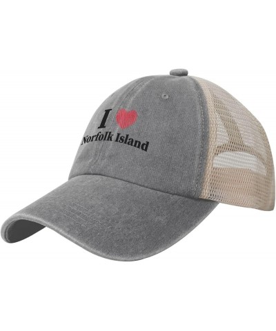 I Love Norfolk Island Baseball Cap Women Men Mesh Back Hats Vintage Cowboy Hat Dad Caps Gray $12.53 Cowboy Hats