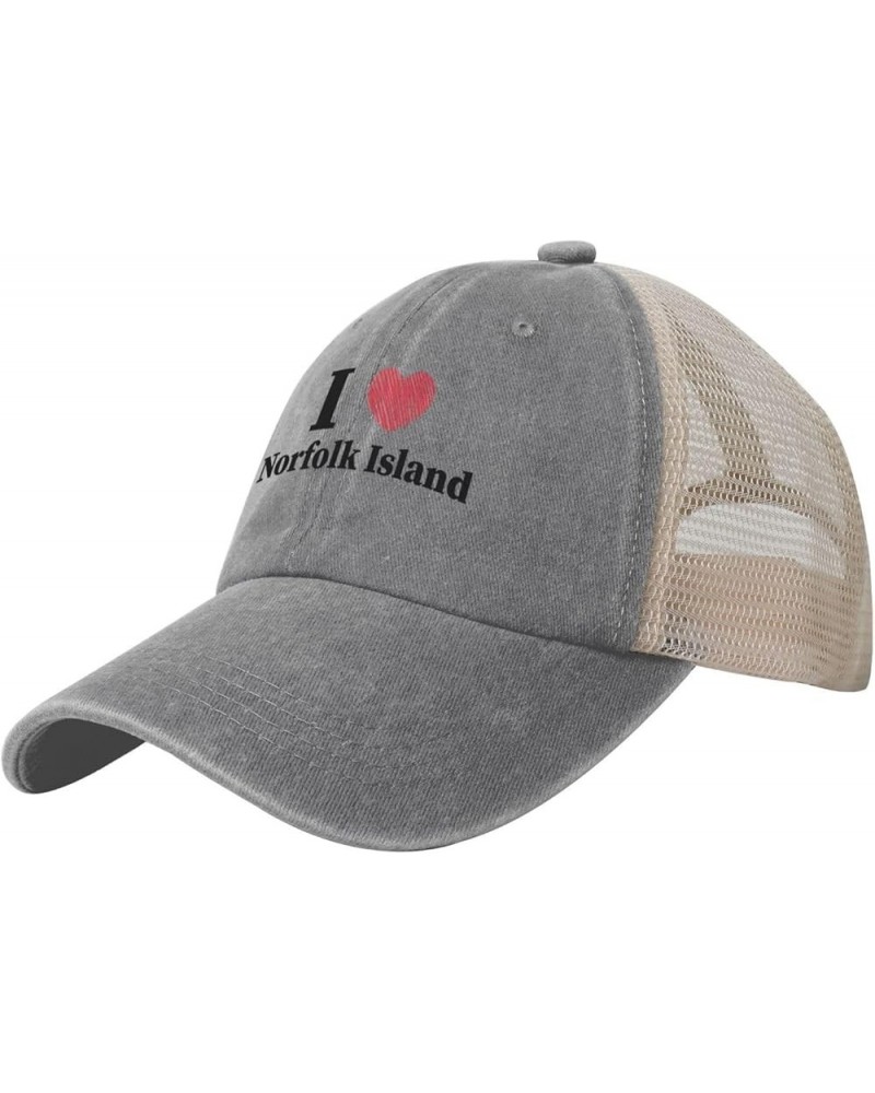 I Love Norfolk Island Baseball Cap Women Men Mesh Back Hats Vintage Cowboy Hat Dad Caps Gray $12.53 Cowboy Hats