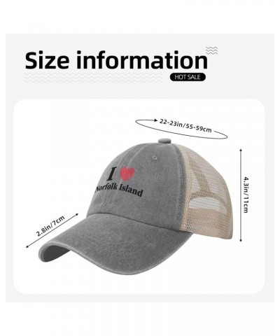 I Love Norfolk Island Baseball Cap Women Men Mesh Back Hats Vintage Cowboy Hat Dad Caps Gray $12.53 Cowboy Hats