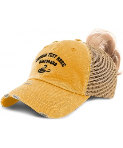 Womens Ponytail Cap Kingsnake Reptiles Nature Cotton Scales Distressed Trucker Hat Mustard Personalized Text Here $13.92 Base...