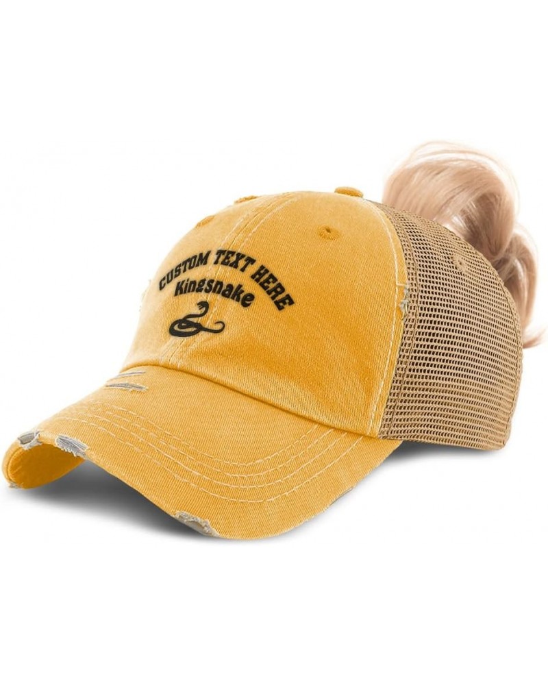 Womens Ponytail Cap Kingsnake Reptiles Nature Cotton Scales Distressed Trucker Hat Mustard Personalized Text Here $13.92 Base...