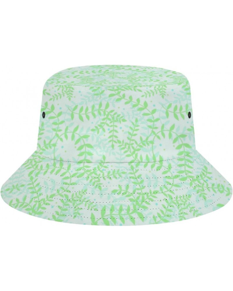 Repeat Plant Green Floral Leaf Pattern Unisex Fashion Bucket Printed Hat Sun Cap Packable Outdoor Fisherman Hat for Women and...