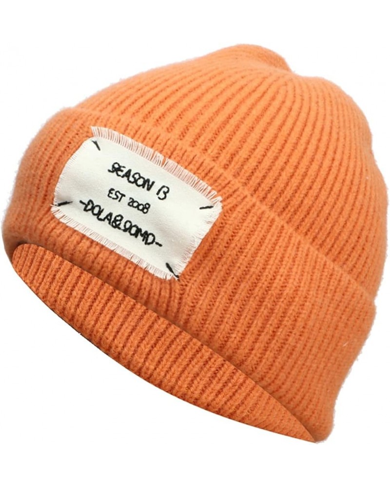 Mens Knit Graphic Cuffed Warm Cap for Women Winter Lined Knitted Hats for Men Reversible Windproof Watch Hat Orange $6.67 Sku...