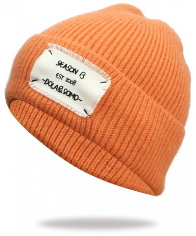 Mens Knit Graphic Cuffed Warm Cap for Women Winter Lined Knitted Hats for Men Reversible Windproof Watch Hat Orange $6.67 Sku...