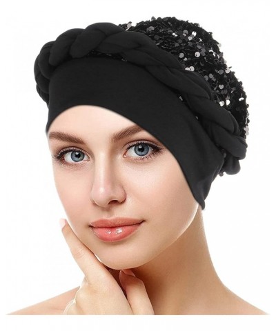 Chemo Headwear for Women Turban Caps Cancer Head Scarves Hair Loss Headwear for Yoga Running Black $7.97 Skullies & Beanies