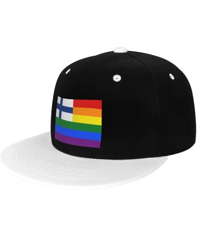 Finland Rainbow Flag Snapback Hat for Men Women Baseball Cap Trucker Flat Bill Hats Dad Caps White $9.94 Baseball Caps