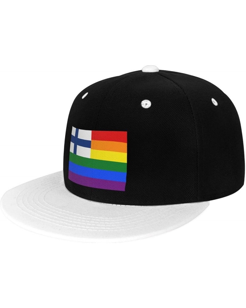 Finland Rainbow Flag Snapback Hat for Men Women Baseball Cap Trucker Flat Bill Hats Dad Caps White $9.94 Baseball Caps