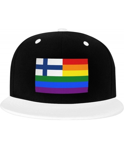 Finland Rainbow Flag Snapback Hat for Men Women Baseball Cap Trucker Flat Bill Hats Dad Caps White $9.94 Baseball Caps