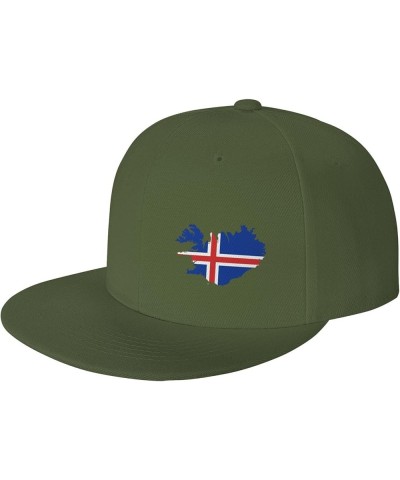 Iceland Terrain Map Snapback Hat Baseball Cap for Men Women Hip Hop Style Flat-Brimmed Hats Moss Green $12.45 Baseball Caps