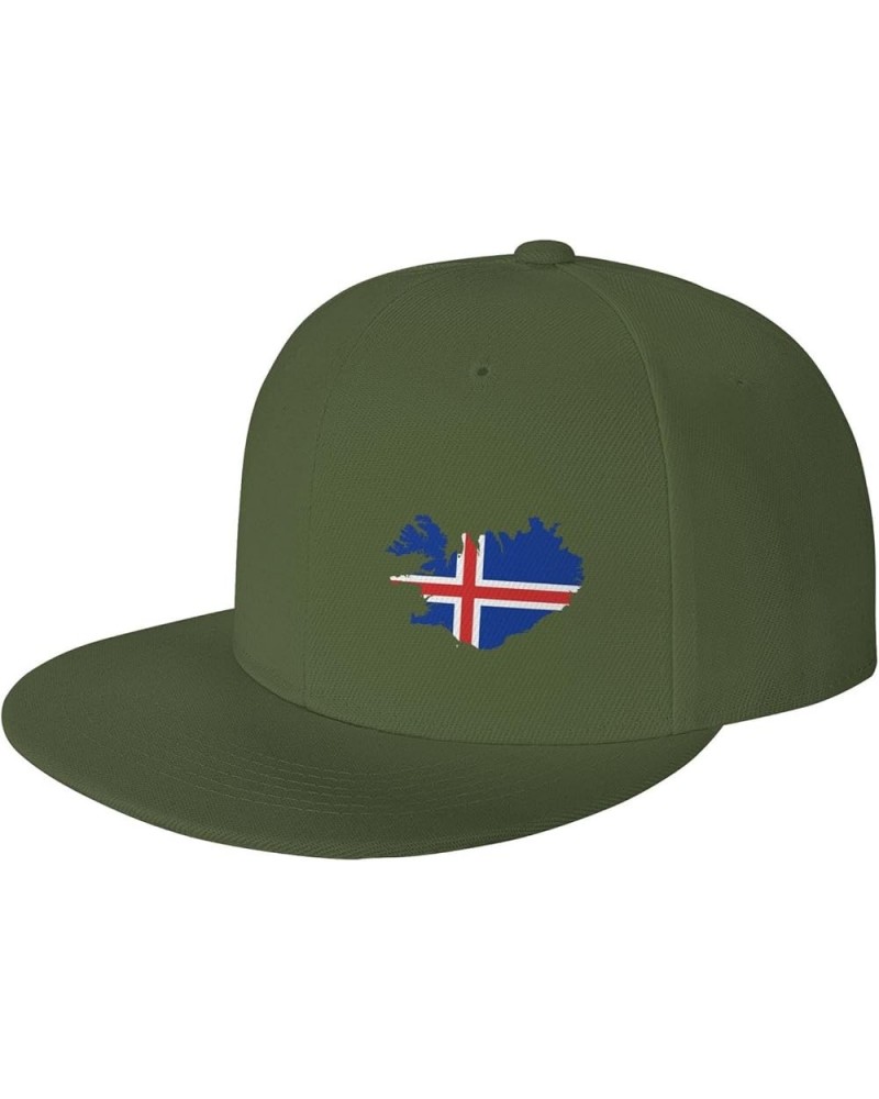 Iceland Terrain Map Snapback Hat Baseball Cap for Men Women Hip Hop Style Flat-Brimmed Hats Moss Green $12.45 Baseball Caps