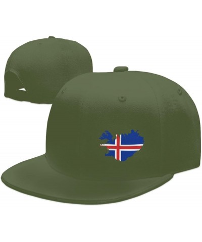 Iceland Terrain Map Snapback Hat Baseball Cap for Men Women Hip Hop Style Flat-Brimmed Hats Moss Green $12.45 Baseball Caps