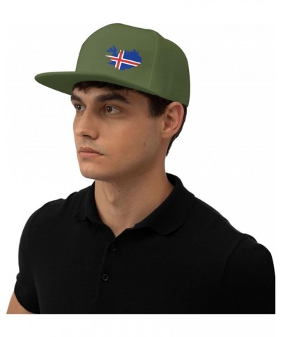 Iceland Terrain Map Snapback Hat Baseball Cap for Men Women Hip Hop Style Flat-Brimmed Hats Moss Green $12.45 Baseball Caps