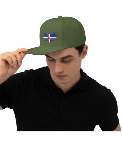 Iceland Terrain Map Snapback Hat Baseball Cap for Men Women Hip Hop Style Flat-Brimmed Hats Moss Green $12.45 Baseball Caps