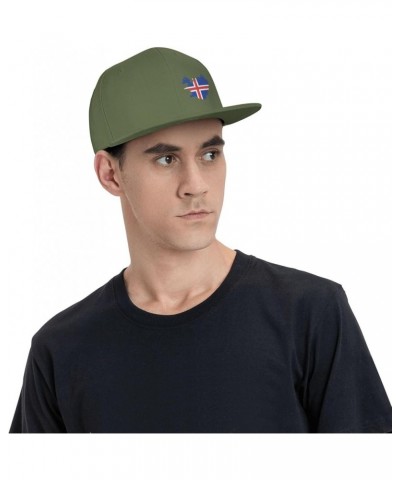 Iceland Terrain Map Snapback Hat Baseball Cap for Men Women Hip Hop Style Flat-Brimmed Hats Moss Green $12.45 Baseball Caps