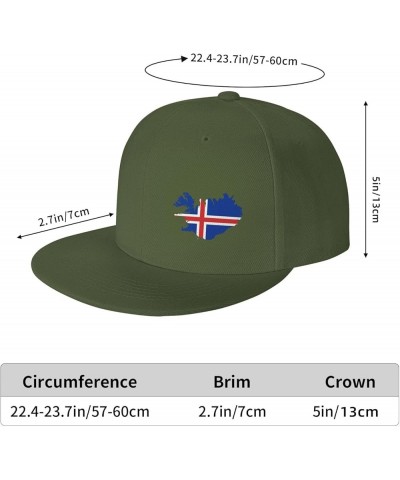 Iceland Terrain Map Snapback Hat Baseball Cap for Men Women Hip Hop Style Flat-Brimmed Hats Moss Green $12.45 Baseball Caps