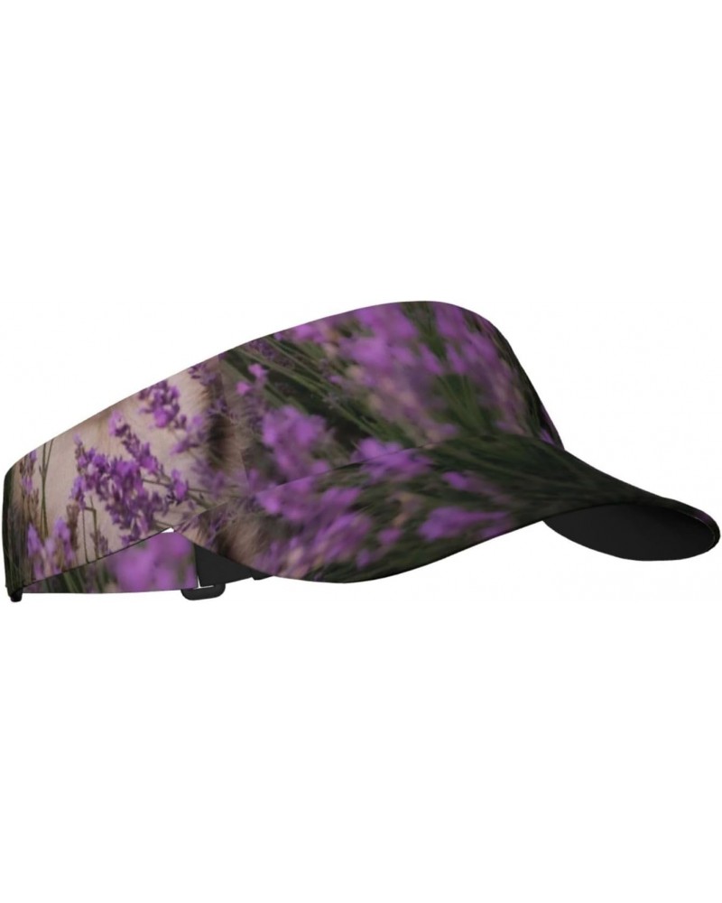 Dog in Lavender Flowers Visor Hats for Women Adult Unisex Tennis Golf Sun Hat Adjustable Summer Outdoor Sports Ultraviolet Pr...