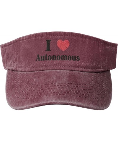 I Love Autonomous Sun Visor Hats for Women Men Sun Hat Vintage Golf Hat Adjustable Baseball Cap Red $10.40 Visors