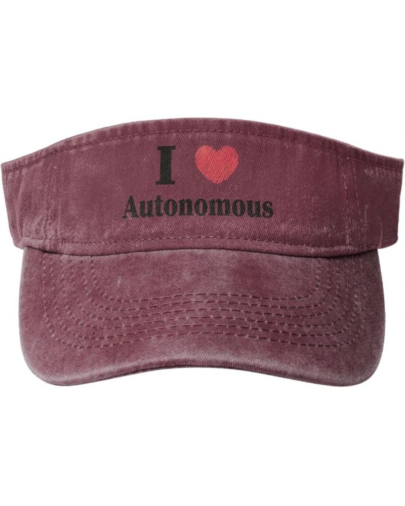 I Love Autonomous Sun Visor Hats for Women Men Sun Hat Vintage Golf Hat Adjustable Baseball Cap Red $10.40 Visors