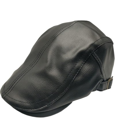 Men Ivy Newsboy Cap, PU Leather Vintage Golf Driving Hat Winter Adjustable Peaked Beret Hats in Solid Color Black $16.42 News...