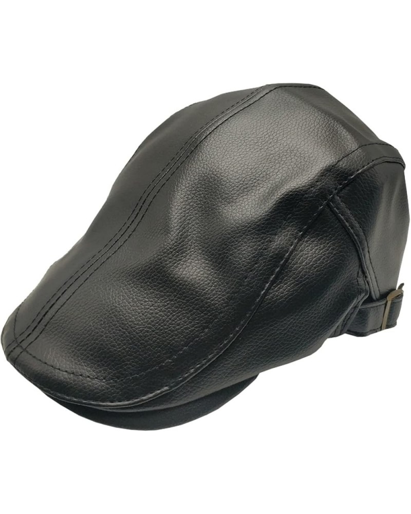 Men Ivy Newsboy Cap, PU Leather Vintage Golf Driving Hat Winter Adjustable Peaked Beret Hats in Solid Color Black $16.42 News...