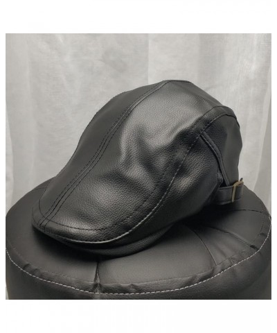 Men Ivy Newsboy Cap, PU Leather Vintage Golf Driving Hat Winter Adjustable Peaked Beret Hats in Solid Color Black $16.42 News...