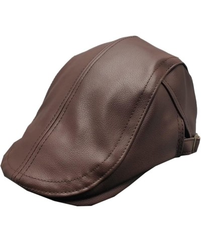 Men Ivy Newsboy Cap, PU Leather Vintage Golf Driving Hat Winter Adjustable Peaked Beret Hats in Solid Color Black $16.42 News...