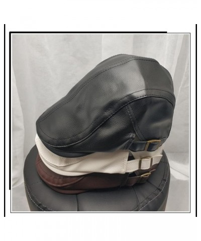 Men Ivy Newsboy Cap, PU Leather Vintage Golf Driving Hat Winter Adjustable Peaked Beret Hats in Solid Color Black $16.42 News...