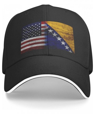 US Bosnia and Herzegovina America Flag Comfortable Sandwich Bill Cap Perfect for Leisure Black $13.84 Baseball Caps