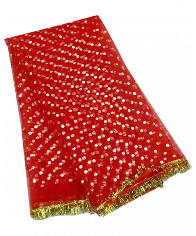 Women Vintage Traditional Shawl Embroidered Chunni Red Indian Dupatta Net Sequins Wrap Scarves $10.53 Scarves