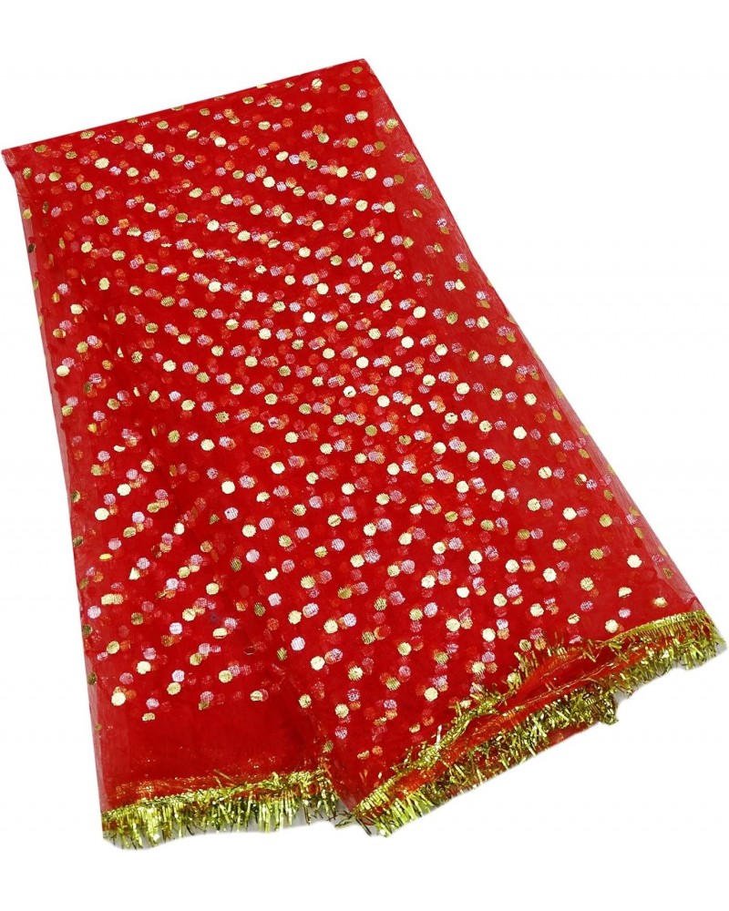 Women Vintage Traditional Shawl Embroidered Chunni Red Indian Dupatta Net Sequins Wrap Scarves $10.53 Scarves