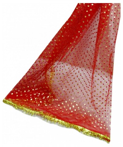 Women Vintage Traditional Shawl Embroidered Chunni Red Indian Dupatta Net Sequins Wrap Scarves $10.53 Scarves